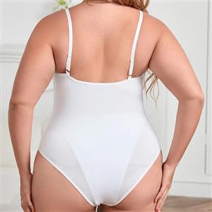 Plus Size Sexy Spaghetti Straps V Neck Lace Mesh Stretchy Bodysuit Teddies Lingerie N22820