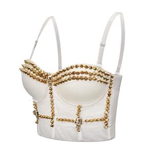 Sexy White Spaghetti Straps Rivet Skull Bustier Bra Corset Clubwear Crop Top N20838