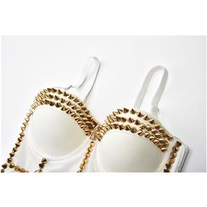 Sexy White Spaghetti Straps Rivet Skull Bustier Bra Corset Clubwear Crop Top N20838