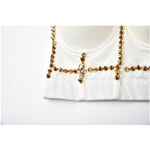 Sexy White Spaghetti Straps Rivet Skull Bustier Bra Corset Clubwear Crop Top N20838