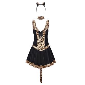 Sexy Fashion Women Wide Straps Leopard Cosplay Animal Costume N22676