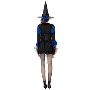 Sexy Gothic Witch Puff Sleeve Mini Dress Adult Halloween Cosplay Costume with Hat N19441