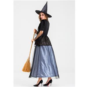 Sexy Gothic Witch Square Neck Lace-up Maxi Dress Adult Halloween Costume with Hat N19921