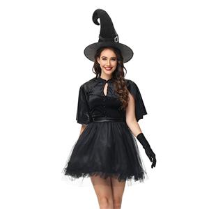 Black Vintage Witch Costume, Vintage Witch Halloween Party Dress, Sexy Black Witch Costume, Fashion Black Witch Women Costume, Sexy Witch Sleeveless Hollow-out Mini Dress Adult Halloween Cosplay Costume#N23238