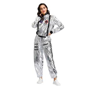 Sexy Women Silver Metallic One-piece Space Suit Adult Cosplay Costume N19619