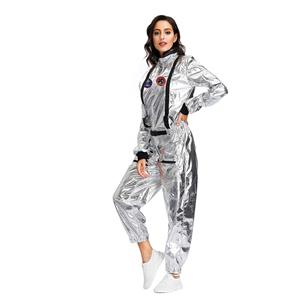 Sexy Women Silver Metallic One-piece Space Suit Adult Cosplay Costume N19619