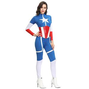 Women's Captain Long Sleeve Stretchy Bodysuit and Corset Hero Cosplay Costume N19126