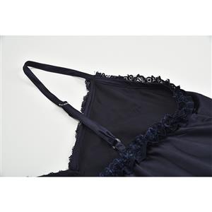 Charming Spaghetti Straps Low-cut Floral Lace Trim Side Split Soft Nightgown Chemise N19230
