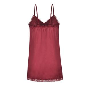 Charming Spaghetti Straps Low-cut Floral Lace Trim Side Split Soft Nightgown Chemise N19232