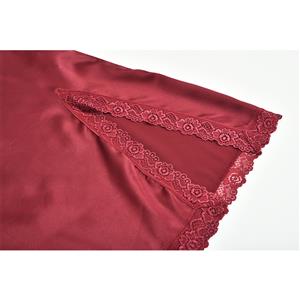 Charming Spaghetti Straps Low-cut Floral Lace Trim Side Split Soft Nightgown Chemise N19232
