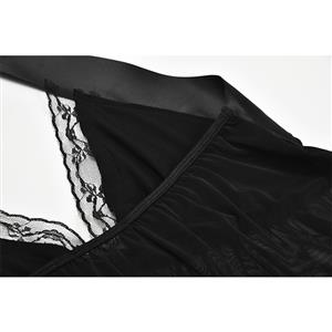 Sexy Black Sheer Mesh Low-cut Halterneck Backless Babydoll Lingerie N19227