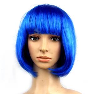 Fashion Short Bob Wig, Blue Short Bob Wig, Sexy Masquerade Short Bob Wig, Fashion Party Short Bob Wig, Cosplay Short Bob Straight Wig, #MS16095