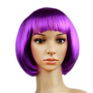 Fashion Short Bob Wig, Purple Short Bob Wig, Sexy Masquerade Short Bob Wig, Fashion Party Short Bob Wig, Cosplay Short Bob Straight Wig, #MS16108