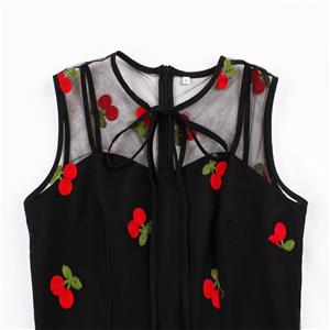 Women's Clothing Gothic Contrast Mesh Sleeveless Dress Elegant Bow Tie Pleated Dress N23439