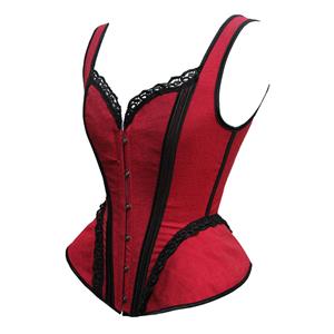 Victorian Gothic Red Wide Shoulder Straps Jacquard Plastic Bone Shapewear Overbust Corset N21547