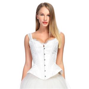 Vintage Wide Shoulder Straps Plastic Bone Shapewear Jacquard Overbust Corset N18576