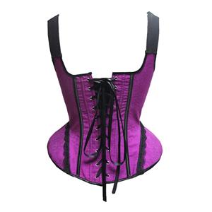 Vintage Purple Wide Shoulder Straps Plastic Bone Shapewear Jacquard Overbust Corset N19058