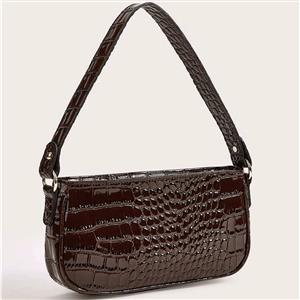 Women's Simplicity Dark-brown Crocodile Pattern Shoulder Bag Zipper Underarm HandBag N20703