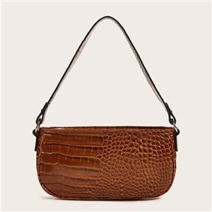 Women's Simplicity Light-brown Crocodile Pattern Shoulder Bag Zipper Underarm HandBag N20704