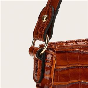 Women's Simplicity Light-brown Crocodile Pattern Shoulder Bag Zipper Underarm HandBag N20704