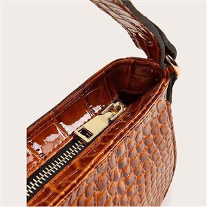 Women's Simplicity Light-brown Crocodile Pattern Shoulder Bag Zipper Underarm HandBag N20704