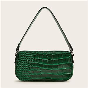 Women's Simplicity Dark-green Crocodile Pattern Shoulder Bag Zipper Underarm HandBag N20705