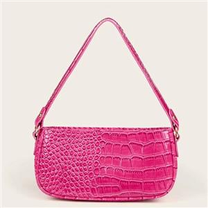 Women's Simplicity Rose-red Crocodile Pattern Shoulder Bag Zipper Underarm HandBag N20706