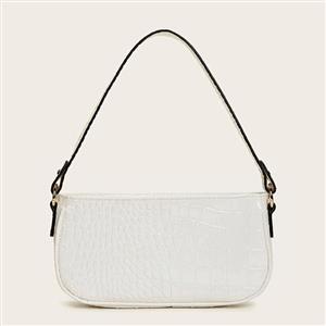 Women's Simplicity White Crocodile Pattern Shoulder Bag Zipper Underarm HandBag N20707