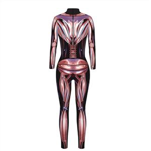 New Product Skeleton 3D Printed High Neck Long Bodycon Jumpsuit Halloween Costume N21245
