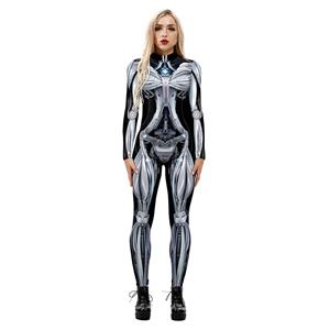 New Product Skeleton 3D Printed High Neck Long Bodycon Jumpsuit Halloween Costume N21246