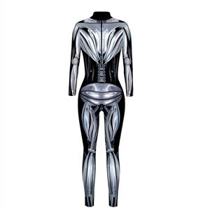 New Product Skeleton 3D Printed High Neck Long Bodycon Jumpsuit Halloween Costume N21246