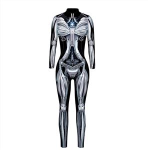 New Product Skeleton 3D Printed High Neck Long Bodycon Jumpsuit Halloween Costume N21246