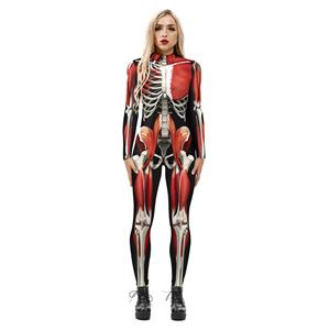 New Product Skeleton 3D Printed High Neck Long Bodycon Jumpsuit Halloween Costume N21248