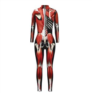 New Product Skeleton 3D Printed High Neck Long Bodycon Jumpsuit Halloween Costume N21248