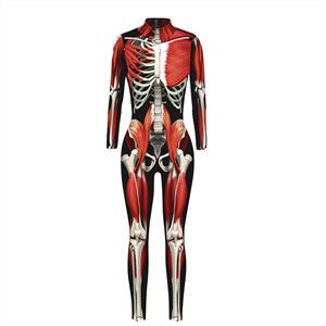 New Product Skeleton 3D Printed High Neck Long Bodycon Jumpsuit Halloween Costume N21248