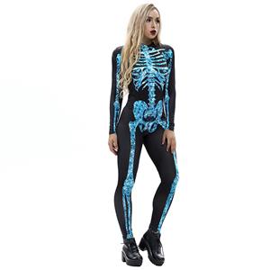 Horrible Skull Printed Unitard 3D Digital Printed Skeleton Bodysuit Halloween Costume N18233