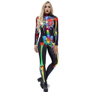 Scary Skull Graffiti Unitard 3D Digital Printed Skeleton High Neck Bodysuit Halloween Costume N18236