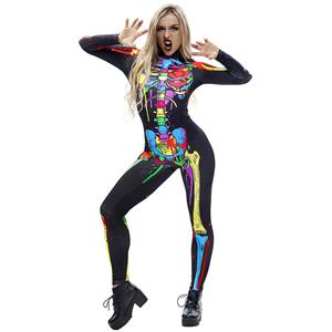 Scary Skull Graffiti Unitard 3D Digital Printed Skeleton High Neck Bodysuit Halloween Costume N18236