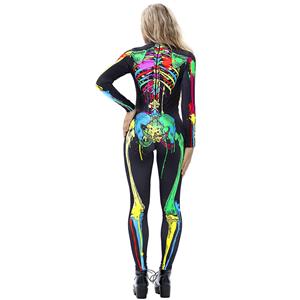 Scary Skull Graffiti Unitard 3D Digital Printed Skeleton High Neck Bodysuit Halloween Costume N18236