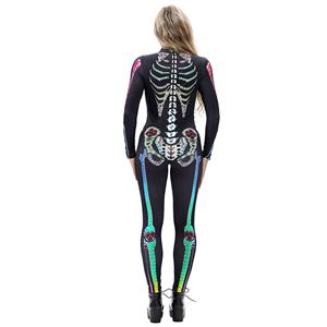 Scary Skull Unitard 3D Printed Skeleton High Neck Bodysuit Halloween Costume N18238