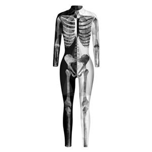 Scary Skull 3D Digital Printed Unitard Skeleton High Neck Bodysuit Halloween Cosplay Costume N21394