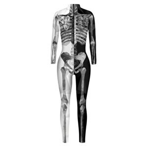 Scary Skull 3D Digital Printed Unitard Skeleton High Neck Bodysuit Halloween Cosplay Costume N21394