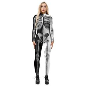 Scary Skull 3D Digital Printed Unitard Skeleton High Neck Bodysuit Halloween Cosplay Costume N21394