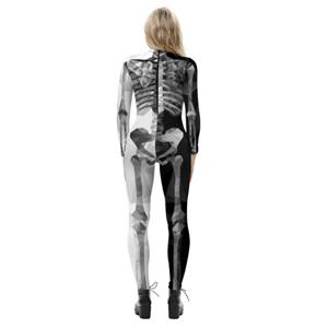 Scary Skull 3D Digital Printed Unitard Skeleton High Neck Bodysuit Halloween Cosplay Costume N21394