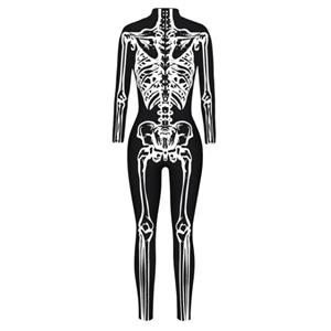 Scary White Bone 3D Digital Printed Unitard Skeleton High Neck Bodysuit Halloween Costume N21395