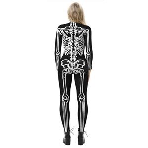 Scary White Bone 3D Digital Printed Unitard Skeleton High Neck Bodysuit Halloween Costume N21395