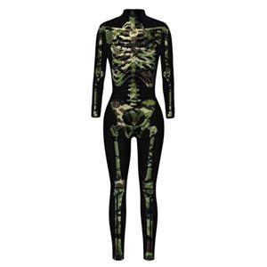 Sexy Camo Bone 3D Printed Unitard Skeleton High Neck Bodysuit Halloween Cosplay Costume N21396