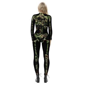 Sexy Camo Bone 3D Printed Unitard Skeleton High Neck Bodysuit Halloween Cosplay Costume N21396