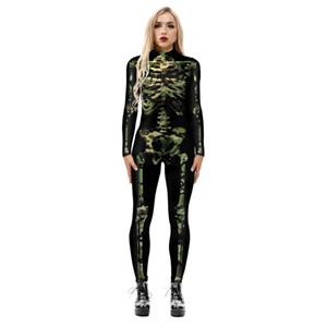 Sexy Camo Bone 3D Printed Unitard Skeleton High Neck Bodysuit Halloween Cosplay Costume N21396