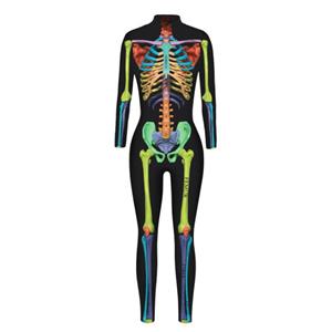 Funny Colorful Bones 3D Printed Unitard Skeleton High Neck Bodysuit Halloween Cosplay Costume N21397